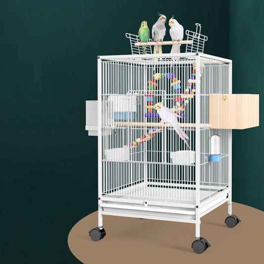 Cage à oiseaux  pour perroquets avec mangeoire, jouet,  boîte d'élevage